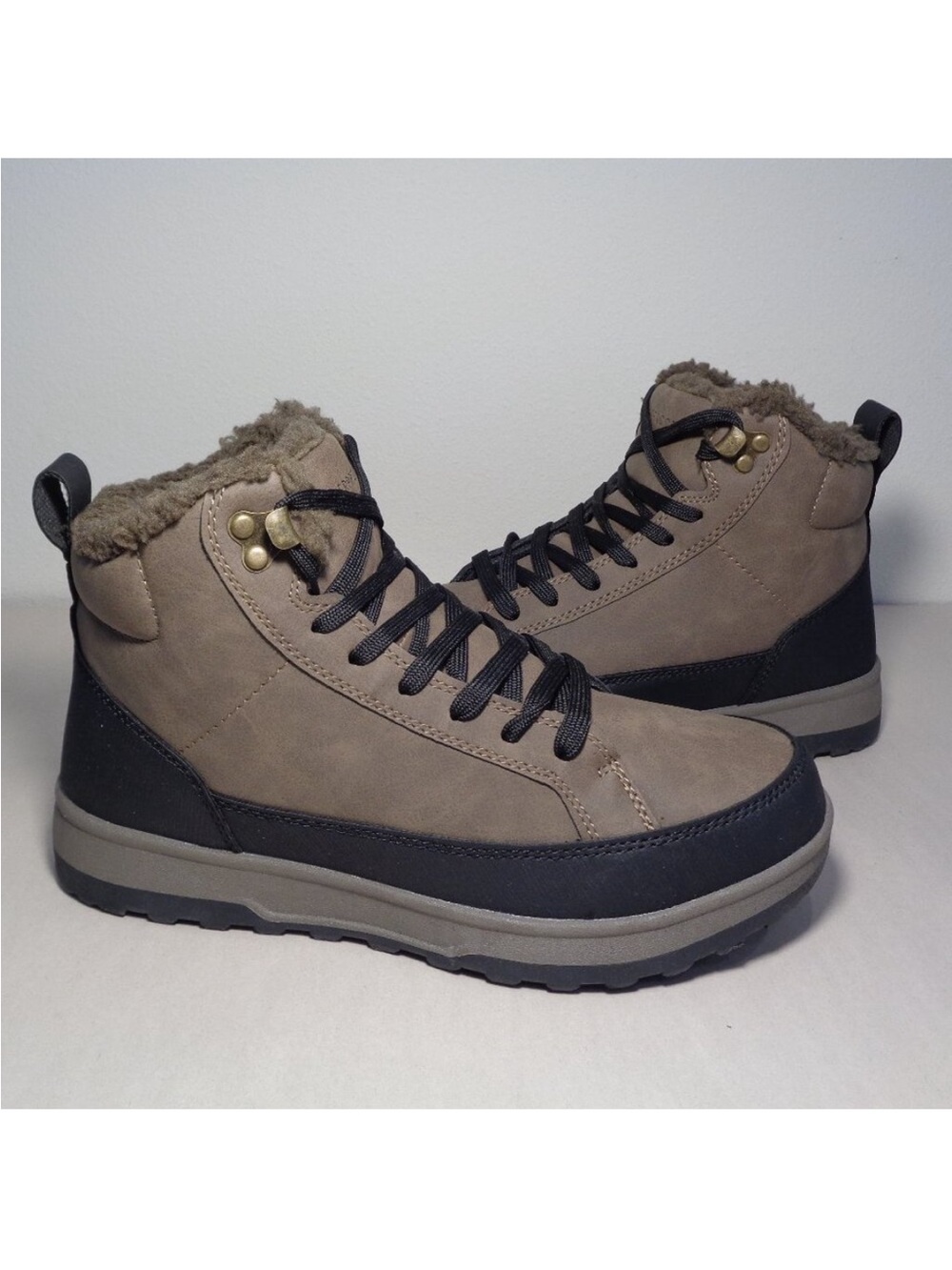 Weatherproof Mens Winter Boots Brown Faux Fur Lined Lace Up Size 11 NEW